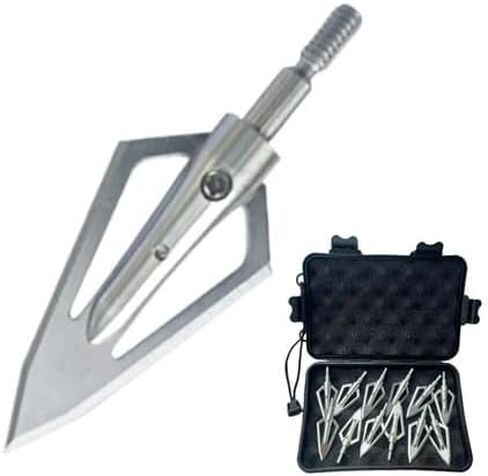 Broadheads with Stainless Steel 2 Blades by Scalpel Material 100 Grain Piercing Hunting Arrow Tips Screw 0.9" Cut Archery Arrow Point + 1 pc Broadhead Portable Case Box (12pcs) in Saudi Arabia