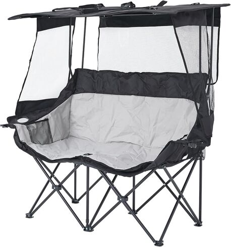 Double Camping Chairs with Canopy Shade Folding Beach Chair Heavy Duty Oversized Outdoor Padded Loveseat Chair 2 Person with Removable Roof Cup Holders Side Pockets Portable Carry Bag,Blue in Saudi Arabia
