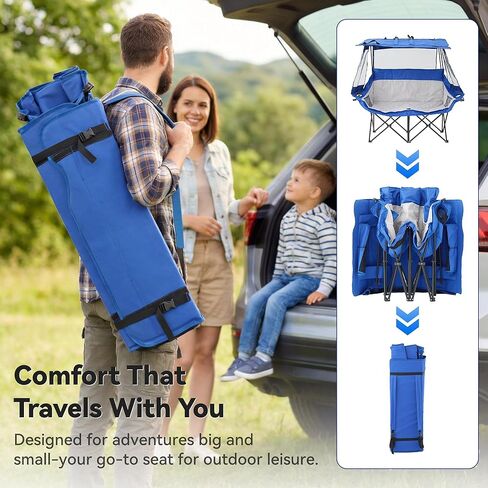Double Camping Chairs with Canopy Shade Folding Beach Chair Heavy Duty Oversized Outdoor Padded Loveseat Chair 2 Person with Removable Roof Cup Holders Side Pockets Portable Carry Bag,Blue in Saudi Arabia