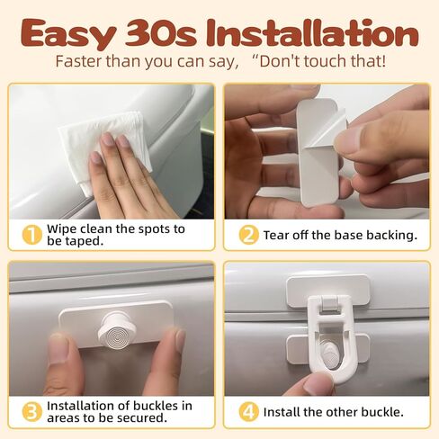 أقفال أمان للأطفال (عبوتان) - تركيب بدون أدوات، أقفال مقاومة للأطفال للخزائن والأدراج والثلاجة - لاصق قوي، يصعب كسرها بواسطة الأطفال الصغار، مادة أمان - مناسبة عالميًا للخشب والمعادن in Kuwait