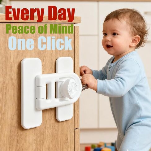 أقفال أمان للأطفال (عبوتان) - تركيب بدون أدوات، أقفال مقاومة للأطفال للخزائن والأدراج والثلاجة - لاصق قوي، يصعب كسرها بواسطة الأطفال الصغار، مادة أمان - مناسبة عالميًا للخشب والمعادن in Kuwait