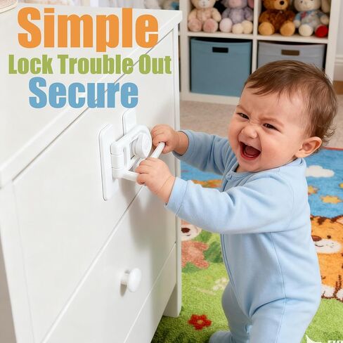 أقفال أمان للأطفال (عبوتان) - تركيب بدون أدوات، أقفال مقاومة للأطفال للخزائن والأدراج والثلاجة - لاصق قوي، يصعب كسرها بواسطة الأطفال الصغار، مادة أمان - مناسبة عالميًا للخشب والمعادن in Kuwait