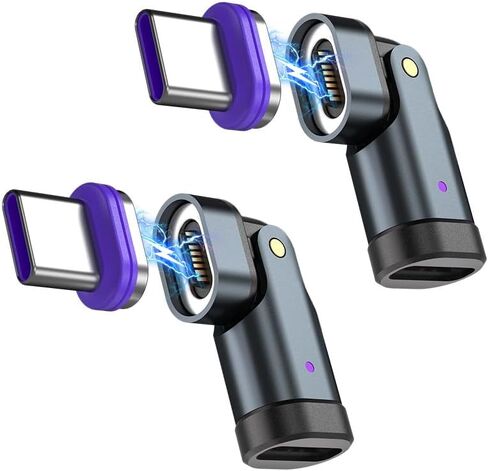 محول مغناطيسي USB C (عبوة من قطعتين) محول دوران USB من النوع C 180 درجة 16PIN PD 240 وات محولات الزاوية اليمنى من النوع C موصل مغناطيسي لهاتف واحد 17/16/15/Ma-Book/1Pad، Samsung Galaxy، Google Pixel، الكمبيوتر المحمول in Saudi Arabia