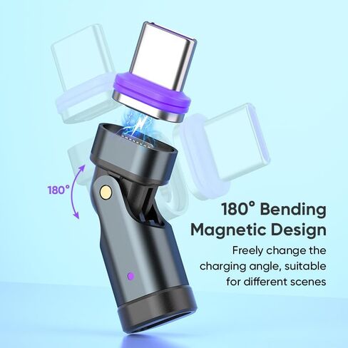 محول مغناطيسي USB C (عبوة من قطعتين) محول دوران USB من النوع C 180 درجة 16PIN PD 240 وات محولات الزاوية اليمنى من النوع C موصل مغناطيسي لهاتف واحد 17/16/15/Ma-Book/1Pad، Samsung Galaxy، Google Pixel، الكمبيوتر المحمول in Saudi Arabia
