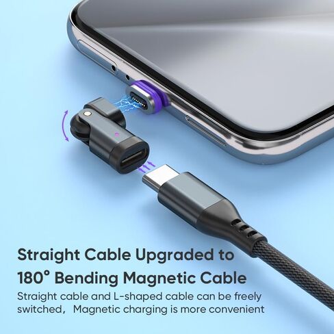 محول مغناطيسي USB C (عبوة من قطعتين) محول دوران USB من النوع C 180 درجة 16PIN PD 240 وات محولات الزاوية اليمنى من النوع C موصل مغناطيسي لهاتف واحد 17/16/15/Ma-Book/1Pad، Samsung Galaxy، Google Pixel، الكمبيوتر المحمول in Saudi Arabia