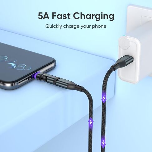 محول مغناطيسي USB C (عبوة من قطعتين) محول دوران USB من النوع C 180 درجة 16PIN PD 240 وات محولات الزاوية اليمنى من النوع C موصل مغناطيسي لهاتف واحد 17/16/15/Ma-Book/1Pad، Samsung Galaxy، Google Pixel، الكمبيوتر المحمول in Saudi Arabia