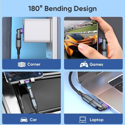 محول مغناطيسي USB C (عبوة من قطعتين) محول دوران USB من النوع C 180 درجة 16PIN PD 240 وات محولات الزاوية اليمنى من النوع C موصل مغناطيسي لهاتف واحد 17/16/15/Ma-Book/1Pad، Samsung Galaxy، Google Pixel، الكمبيوتر المحمول in Saudi Arabia