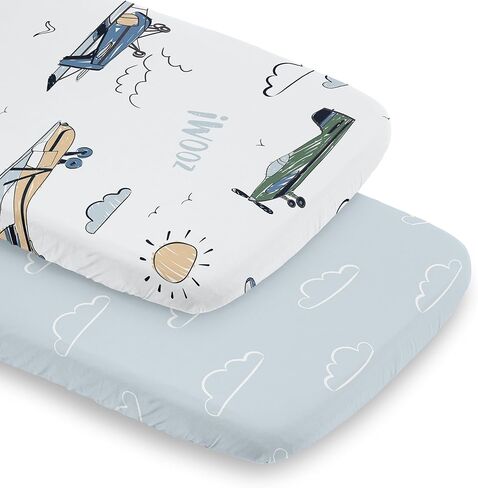 Sweet Jojo Designs Vintage Airplane Boy Baby Fitted Crib Sheet Photo Op Infant Newborn Nursery Toddler Bed Room Standard Mattress Grey Green Blue White Yellow Airplanes Plane Transportation Clouds Sun in Kuwait