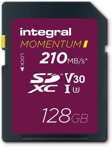 Integral Momentum I 128GB SDXC Card - UHS-I, Up to 210MB/s Read, 180MB/s Write - V30, U3, CL10 - for DSLR, Mirrorless & Camcorders - 4K UHD Video & Burst Mode Ready - Waterproof, Shockproof, Rugged in Saudi Arabia