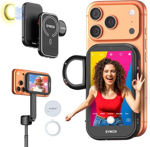 شاشة SYNCO XView AI Gesture Selfie لسلسلة iPhone 7-17، شاشة كاميرا خلفية لاسلكية وخاصة مع نطاق 164FT، شاشة تسجيل فيديو للكاميرا الخلفية المغناطيسية 4K/1080p لـ TikTok، YouTube (أسود) in Kuwait