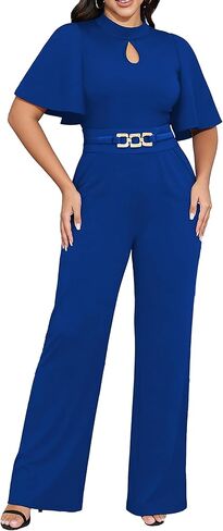 Yiershu Womens Casual Loose Ruffles Short Sleeve Belted Wide Leg Pant Romper Jumpsuit Casual Business One Piece Outfits in Saudi Arabia