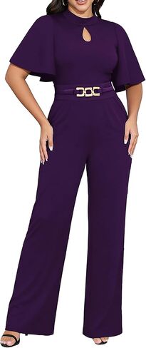 Yiershu Womens Casual Loose Ruffles Short Sleeve Belted Wide Leg Pant Romper Jumpsuit Casual Business One Piece Outfits in Saudi Arabia