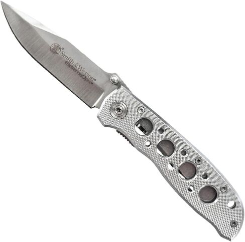 Smith & Wesson Extreme Ops CK105H 7.3in SS سكين قابل للطي مع شفرة نقطة قطرة 3.2in ومقبض ألومنيوم للأماكن الخارجية والتكتيكية والبقاء وEDC، فضي in Kuwait