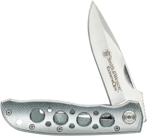 Smith & Wesson Extreme Ops CK105H 7.3in SS سكين قابل للطي مع شفرة نقطة قطرة 3.2in ومقبض ألومنيوم للأماكن الخارجية والتكتيكية والبقاء وEDC، فضي in Kuwait