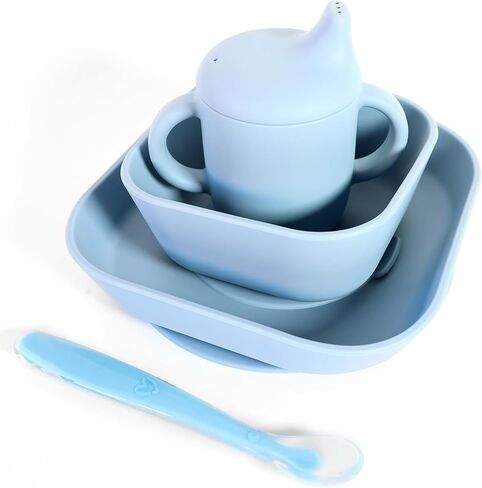 Bluet B - Baby Feeding Set – 4 PCS Silicone Tableware with Suction Plate, Bowl, Cup & Spoon - Extra-Thick Premium Silicone, BPA-Free, Food Grade, Microwave & Dishwasher Safe in Saudi Arabia