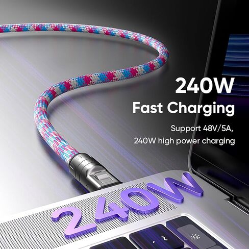 C to C 240W Charging Cable with Wearable Bracelet Design, 5A Fast Charging Phone Lanyard, Portable USB-C Cable for Smartphones, Tablets, Laptops (Pink) in Saudi Arabia