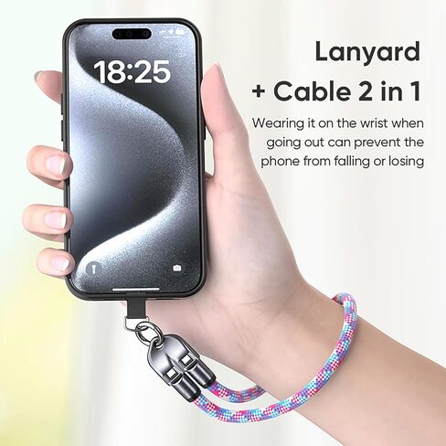 C to C 240W Charging Cable with Wearable Bracelet Design, 5A Fast Charging Phone Lanyard, Portable USB-C Cable for Smartphones, Tablets, Laptops (Pink) in Saudi Arabia