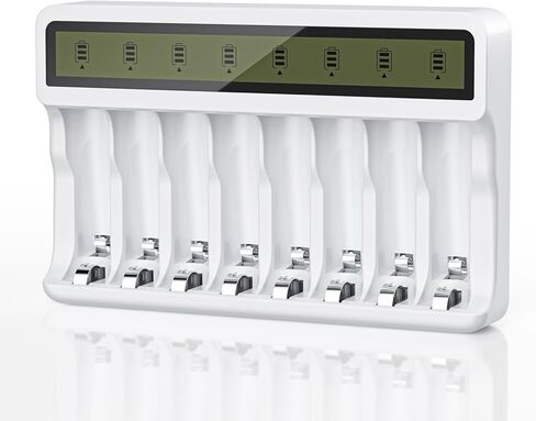 Rechargeable Battery Charger, 8 Bay AA AAA Smart Charger with LCD Display, Independent Slots for Ni-MH Ni-CD Batteries in Saudi Arabia