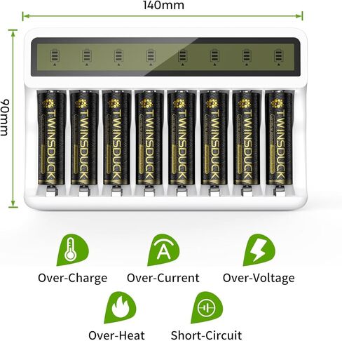 Rechargeable Battery Charger, 8 Bay AA AAA Smart Charger with LCD Display, Independent Slots for Ni-MH Ni-CD Batteries in Saudi Arabia