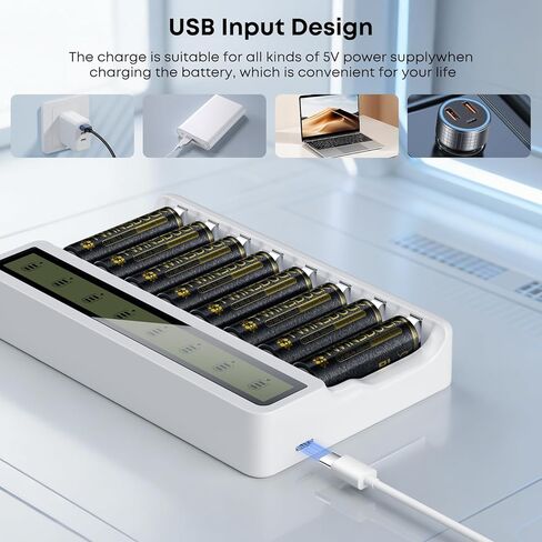 Rechargeable Battery Charger, 8 Bay AA AAA Smart Charger with LCD Display, Independent Slots for Ni-MH Ni-CD Batteries in Saudi Arabia