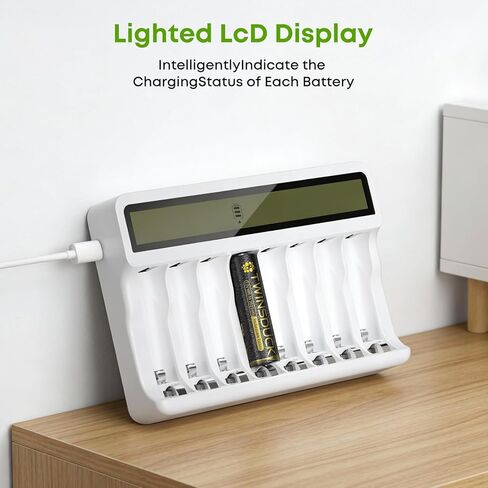 Rechargeable Battery Charger, 8 Bay AA AAA Smart Charger with LCD Display, Independent Slots for Ni-MH Ni-CD Batteries in Saudi Arabia