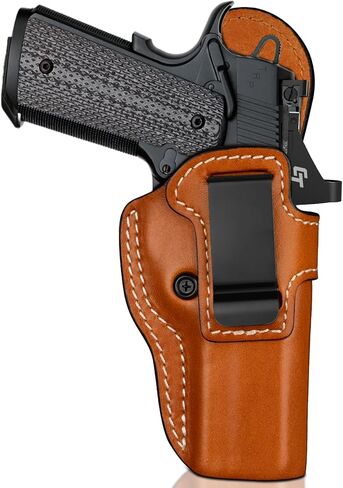 حافظة جلدية IWB لعام 1911 مقاس 5 بوصات و4.25 بوصات و4 بوصات مع سكة ​​وبدون سكة، وحمل مخفي جاهز للبصريات، متوافق مع Kimber، Colt، Tisas، S&W، Springfield، Ruger، Remington & More، بني، يمين/يسار in Kuwait
