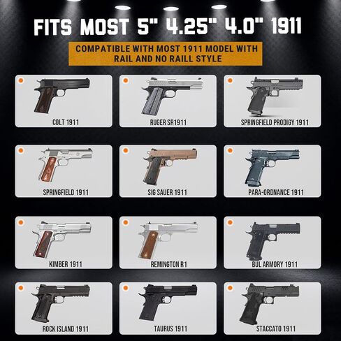 حافظة جلدية IWB لعام 1911 مقاس 5 بوصات و4.25 بوصات و4 بوصات مع سكة ​​وبدون سكة، وحمل مخفي جاهز للبصريات، متوافق مع Kimber، Colt، Tisas، S&W، Springfield، Ruger، Remington & More، بني، يمين/يسار in Kuwait