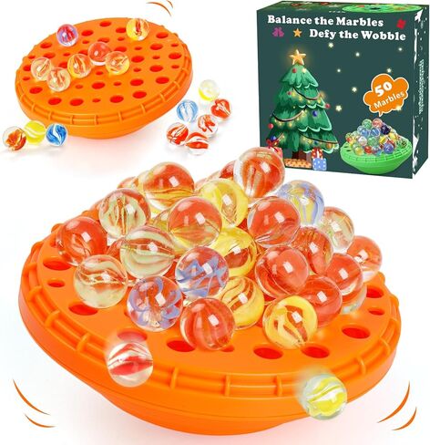 Marble Balance Game - 50 Colorful Marbles with Built-in Storage, Fun Family Challenge for 1-4 Players, Educational Toy for Kids & Adults, Perfect for Parties, Travel & Birthday Gifts (Pumpkin Orange) in Saudi Arabia