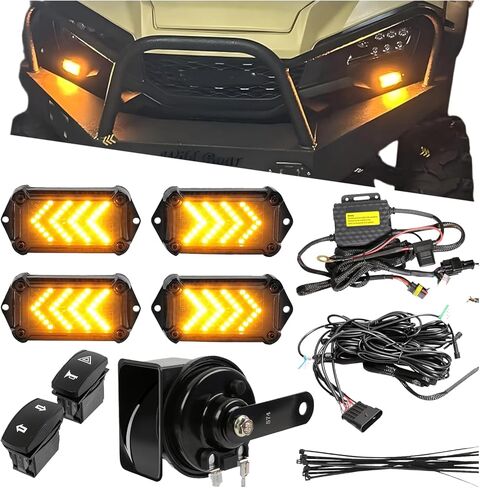 مجموعة إشارة الانعطاف DREAMIZER UTV مع قرن، سلكي مسبقًا، وميض ATV SXS مع مفتاح هزاز، وإضاءة خطر، وإشارات انعطاف قانونية عالمية للشارع متوافقة مع Polaris Can-Am والمزيد in Kuwait