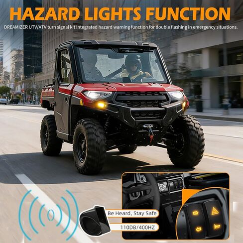 مجموعة إشارة الانعطاف DREAMIZER UTV مع قرن، سلكي مسبقًا، وميض ATV SXS مع مفتاح هزاز، وإضاءة خطر، وإشارات انعطاف قانونية عالمية للشارع متوافقة مع Polaris Can-Am والمزيد in Kuwait