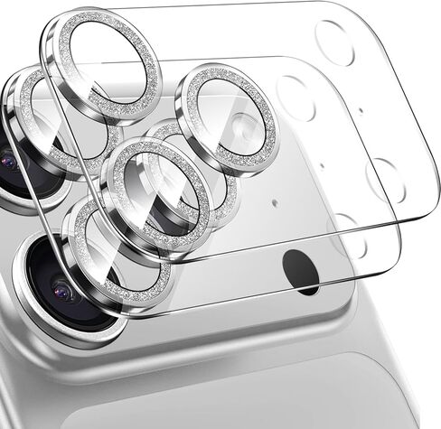 عبوتان من واقي عدسة الكاميرا لهاتف iPhone 17 Pro Max، زجاج مقسى بلينغ 9 صلابة، واقي شاشة كاميرا عالي الدقة مضاد للخدش (فضي) in Kuwait