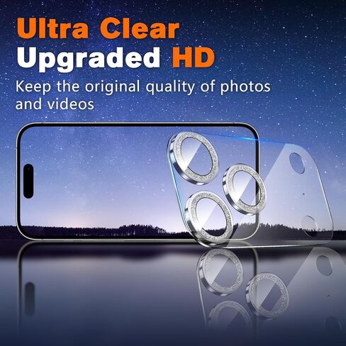 عبوتان من واقي عدسة الكاميرا لهاتف iPhone 17 Pro Max، زجاج مقسى بلينغ 9 صلابة، واقي شاشة كاميرا عالي الدقة مضاد للخدش (فضي) in Kuwait