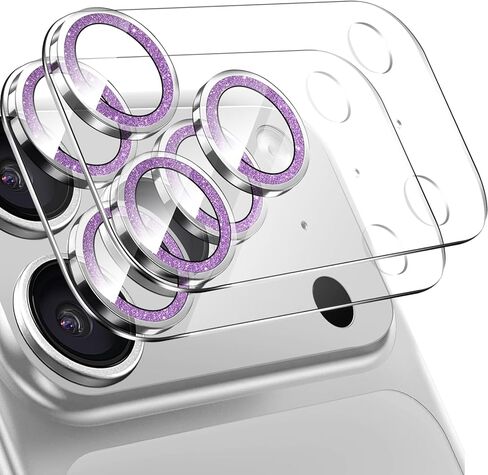 عبوتان من واقي عدسة الكاميرا لهاتف iPhone 17 Pro Max، زجاج مقسى بلينغ 9 صلابة، واقي شاشة كاميرا عالي الدقة مضاد للخدش (فضي) in Kuwait