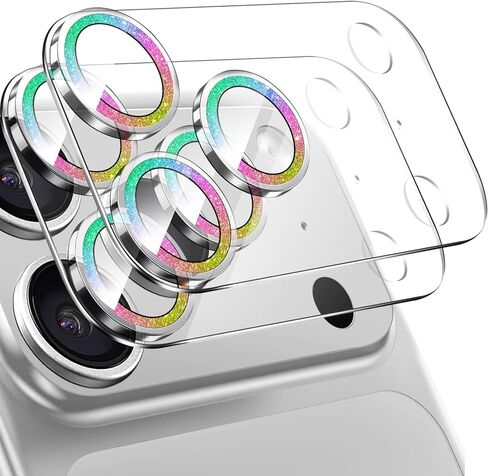 عبوتان من واقي عدسة الكاميرا لهاتف iPhone 17 Pro Max، زجاج مقسى بلينغ 9 صلابة، واقي شاشة كاميرا عالي الدقة مضاد للخدش (فضي) in Kuwait