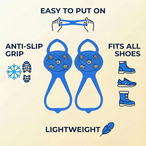 2 Pairs Blue 5-Cleat Ice Grips for Shoes, Anti-Slip Cleats for Ice and Snow, Lightweight Spikes for Walking and Hiking, Secure Traction Grippers for Shoes & Boots in Size S in Saudi Arabia