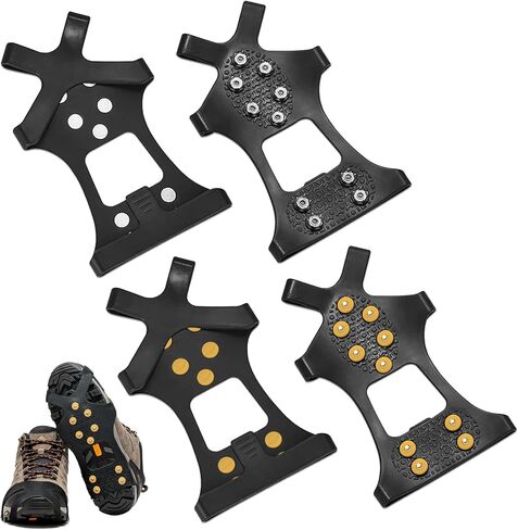 2 Sets Anti-Slip Shoe Spikes for Snow and Ice – Durable Rubber Shoe Covers with Steel Studs, Ice Grippers for Winter Walking, Hiking, and Outdoor Work in Saudi Arabia