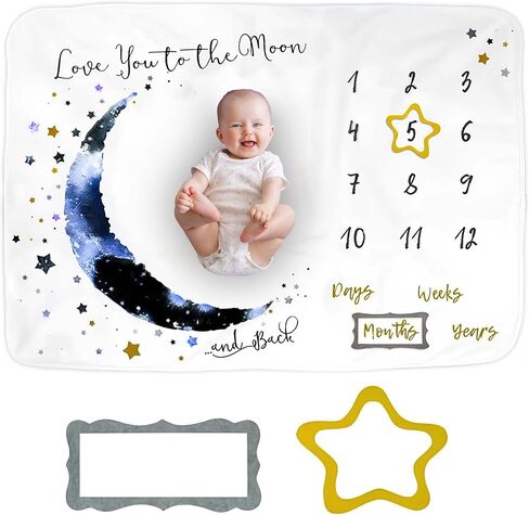 Baby Monthly Milestone Blanket for Boys and Girls. Premium Soft Fleece Blanket with Photo Props, First 12 Months Newborn Photoshoot Plush Blanket, Machine Washable, 39"x47" in Saudi Arabia