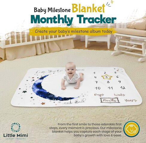 Baby Monthly Milestone Blanket for Boys and Girls. Premium Soft Fleece Blanket with Photo Props, First 12 Months Newborn Photoshoot Plush Blanket, Machine Washable, 39"x47" in Saudi Arabia
