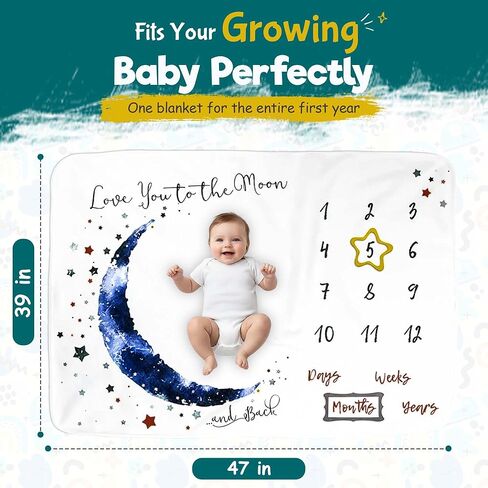 Baby Monthly Milestone Blanket for Boys and Girls. Premium Soft Fleece Blanket with Photo Props, First 12 Months Newborn Photoshoot Plush Blanket, Machine Washable, 39"x47" in Saudi Arabia