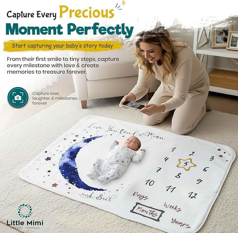 Baby Monthly Milestone Blanket for Boys and Girls. Premium Soft Fleece Blanket with Photo Props, First 12 Months Newborn Photoshoot Plush Blanket, Machine Washable, 39"x47" in Saudi Arabia