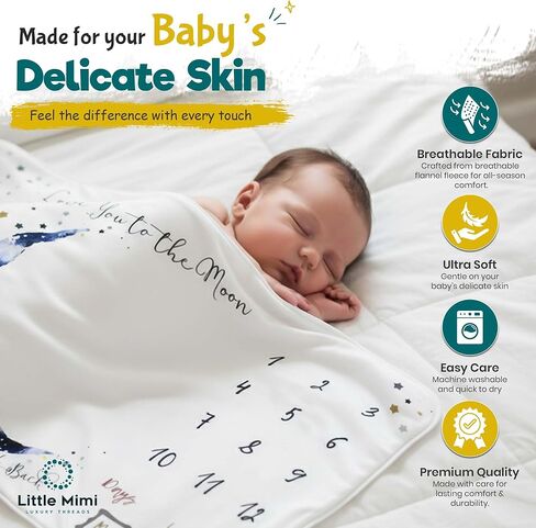 Baby Monthly Milestone Blanket for Boys and Girls. Premium Soft Fleece Blanket with Photo Props, First 12 Months Newborn Photoshoot Plush Blanket, Machine Washable, 39"x47" in Saudi Arabia