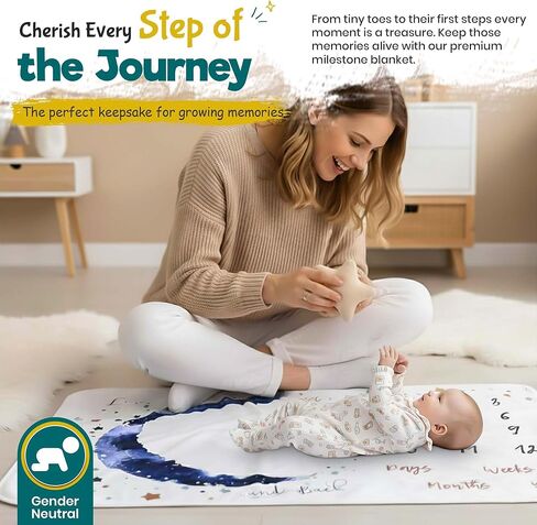 Baby Monthly Milestone Blanket for Boys and Girls. Premium Soft Fleece Blanket with Photo Props, First 12 Months Newborn Photoshoot Plush Blanket, Machine Washable, 39"x47" in Saudi Arabia