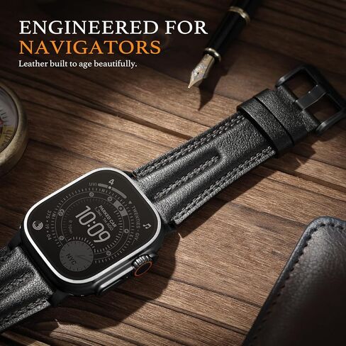 Leather Band for Apple Watch Ultra 3/2/1 Bands 49mm 46mm 45mm 44mm for Men, Genuine Leather Rugged Classic Vintage Handcrafted Gift Strap for iWatch Ultra 3 2 1 SE series 11 10 9 8 7 6 5 4 3 in Saudi Arabia