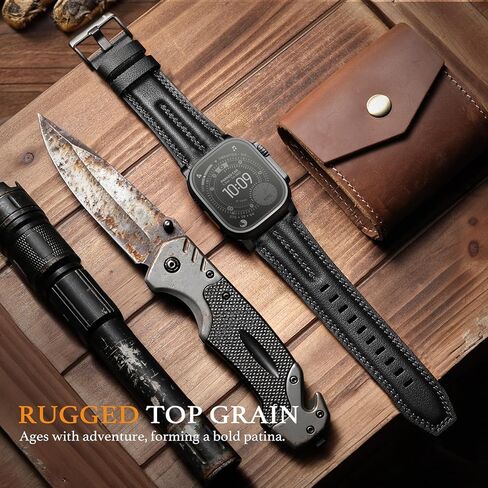 Leather Band for Apple Watch Ultra 3/2/1 Bands 49mm 46mm 45mm 44mm for Men, Genuine Leather Rugged Classic Vintage Handcrafted Gift Strap for iWatch Ultra 3 2 1 SE series 11 10 9 8 7 6 5 4 3 in Saudi Arabia
