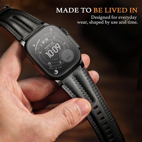 Leather Band for Apple Watch Ultra 3/2/1 Bands 49mm 46mm 45mm 44mm for Men, Genuine Leather Rugged Classic Vintage Handcrafted Gift Strap for iWatch Ultra 3 2 1 SE series 11 10 9 8 7 6 5 4 3 in Saudi Arabia