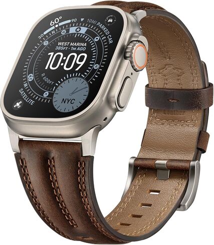 Leather Band for Apple Watch Ultra 3/2/1 Bands 49mm 46mm 45mm 44mm for Men, Genuine Leather Rugged Classic Vintage Handcrafted Gift Strap for iWatch Ultra 3 2 1 SE series 11 10 9 8 7 6 5 4 3 in Saudi Arabia
