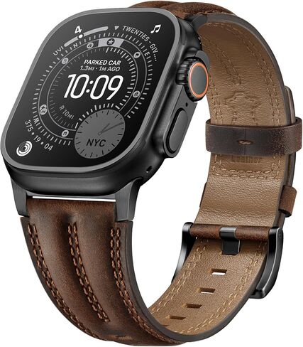 Leather Band for Apple Watch Ultra 3/2/1 Bands 49mm 46mm 45mm 44mm for Men, Genuine Leather Rugged Classic Vintage Handcrafted Gift Strap for iWatch Ultra 3 2 1 SE series 11 10 9 8 7 6 5 4 3 in Saudi Arabia