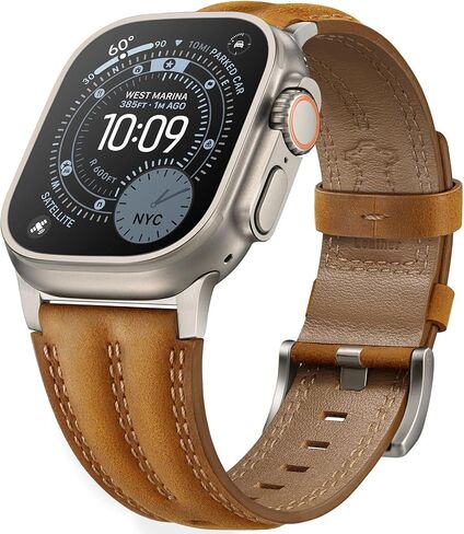 Leather Band for Apple Watch Ultra 3/2/1 Bands 49mm 46mm 45mm 44mm for Men, Genuine Leather Rugged Classic Vintage Handcrafted Gift Strap for iWatch Ultra 3 2 1 SE series 11 10 9 8 7 6 5 4 3 in Saudi Arabia