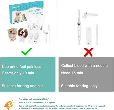 مجموعة أدوات اختبار الحمل للكلاب والقطط - اختبار البول في المنزل، دقيق بنسبة 98.8% مع نتائج خلال 5 دقائق، غير مؤلم وخالي من الإبر للعائلات التي لديها حيوانات أليفة متعددة (قطعة واحدة) in Kuwait