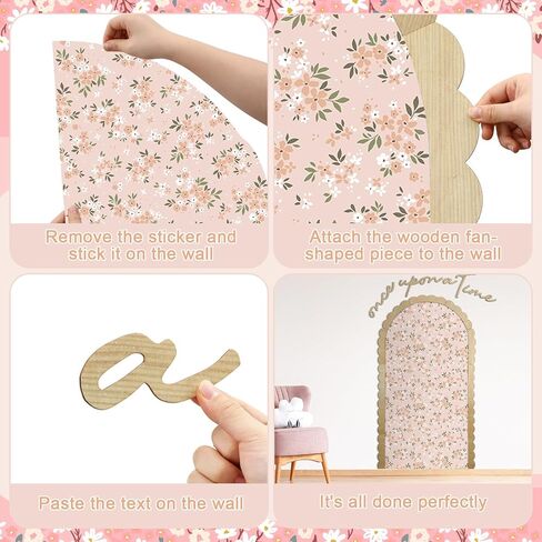 Novabright قوس جدار الشارات ديكور 60 × 35 بوصة إطار قوس خشبي وزهرة جدار الشارات قشر وعصا مرة واحدة في وقت علامة الجدران ديكور لغرفة نوم الحضانة غرفة المعيشة in Kuwait